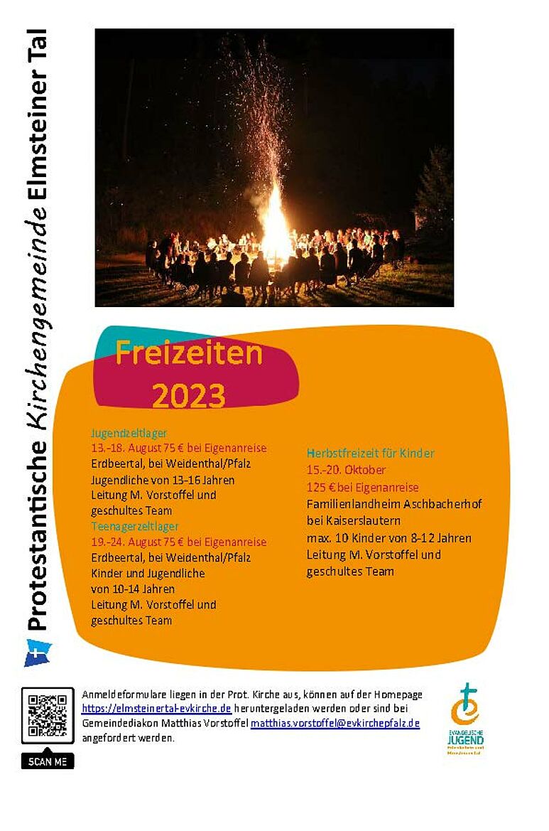 Plakat Freizeiten 2023 - Prot. Kirchengemeinde Elmsteiner Tal