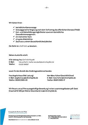Stellenausschreibung pädagogische Fachkraft Seite 2